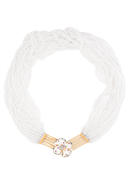 VICTOR VELYAN-White Moonstone Bead Necklace-YELLOW GOLD