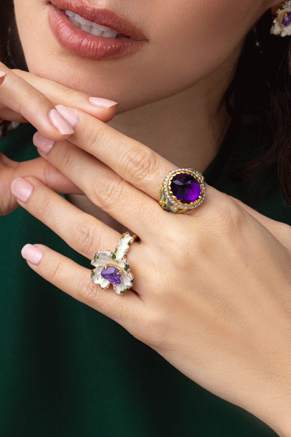 Purple Sapphire Flower Ring-YELLOW GOLD-7.75-JEWELRYFINE JEWELRING-VICTOR VELYAN