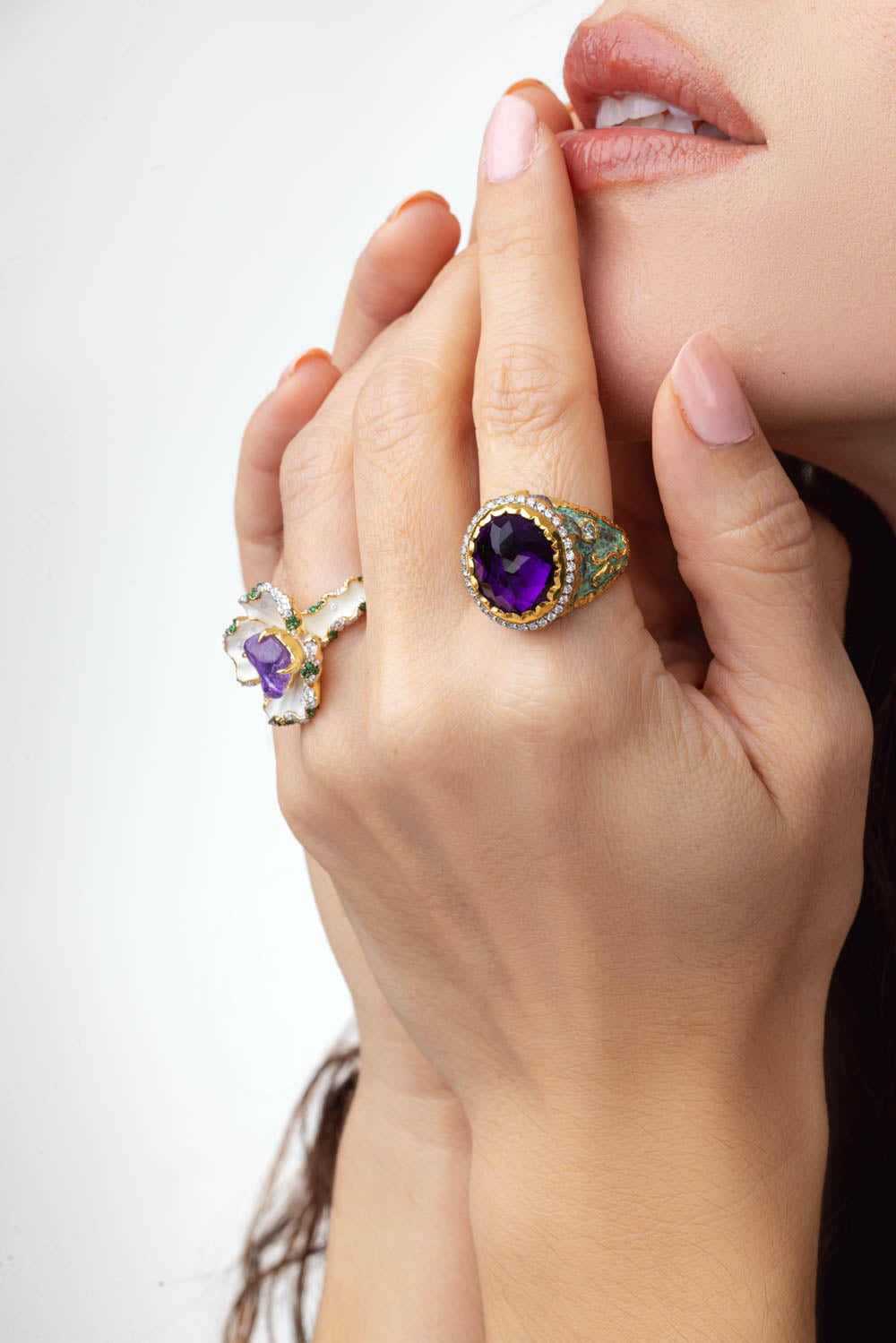 Purple Sapphire Flower Ring-YELLOW GOLD-7.75-JEWELRYFINE JEWELRING-VICTOR VELYAN