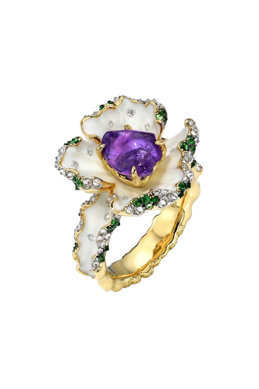 Purple Sapphire Flower Ring-YELLOW GOLD-7.75-JEWELRYFINE JEWELRING-VICTOR VELYAN