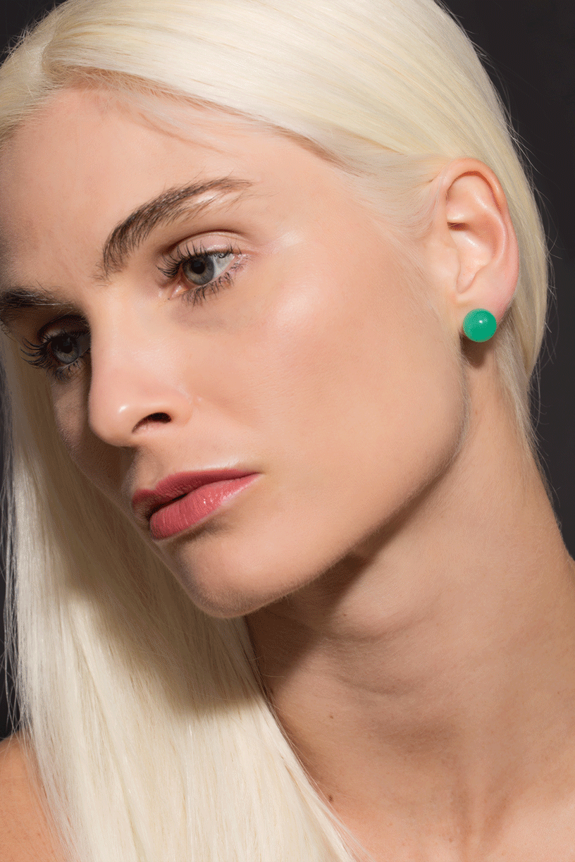 IRENE NEUWIRTH JEWELRY-Chrysoprase Stud Earrings-YELLOW GOLD