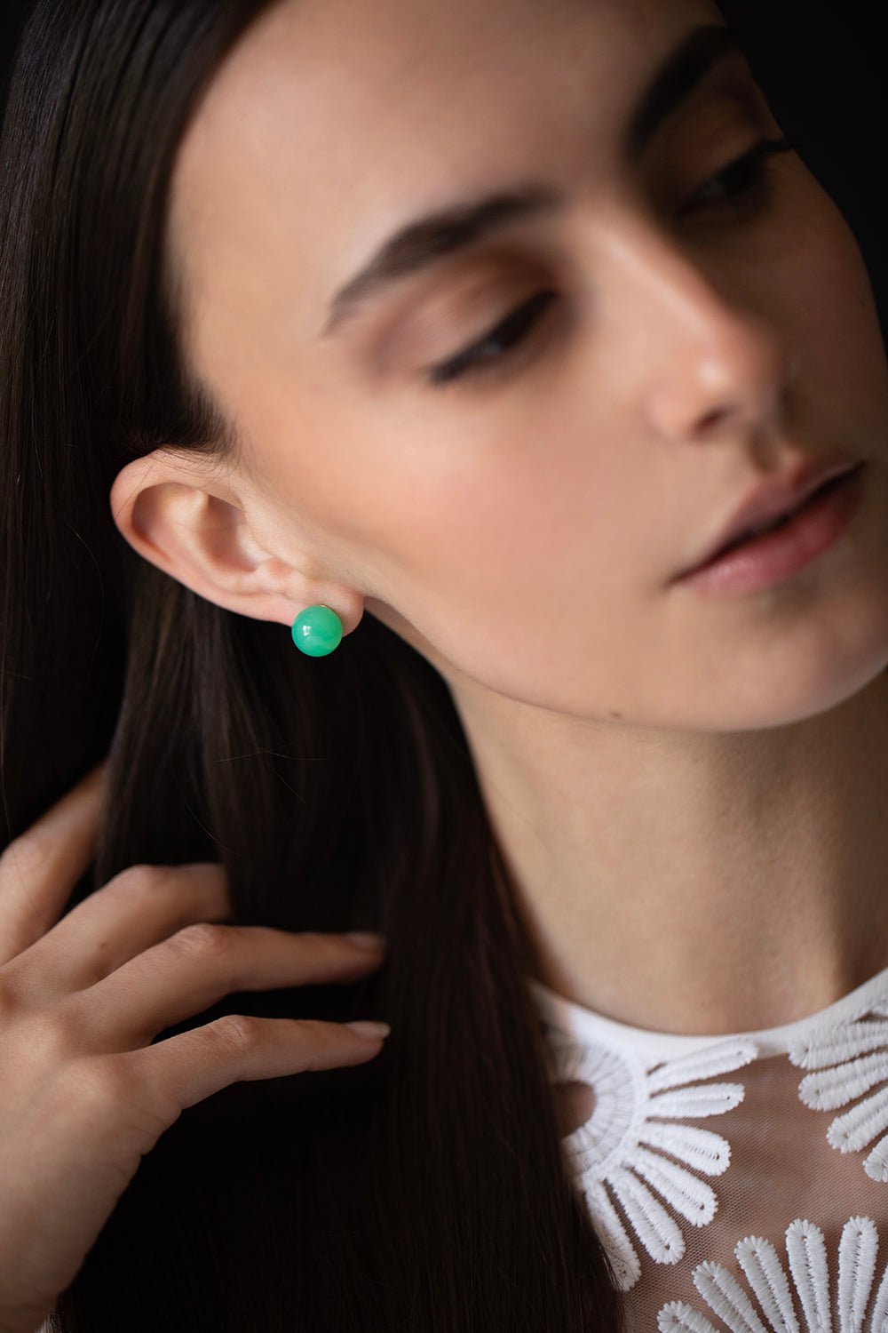 IRENE NEUWIRTH JEWELRY-Chrysoprase Stud Earrings-YELLOW GOLD