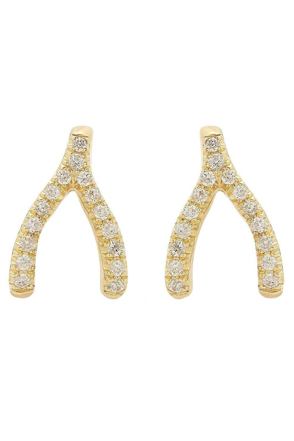 JENNIFER MEYER-Mini Diamond Wishbone Studs-YELLOW GOLD