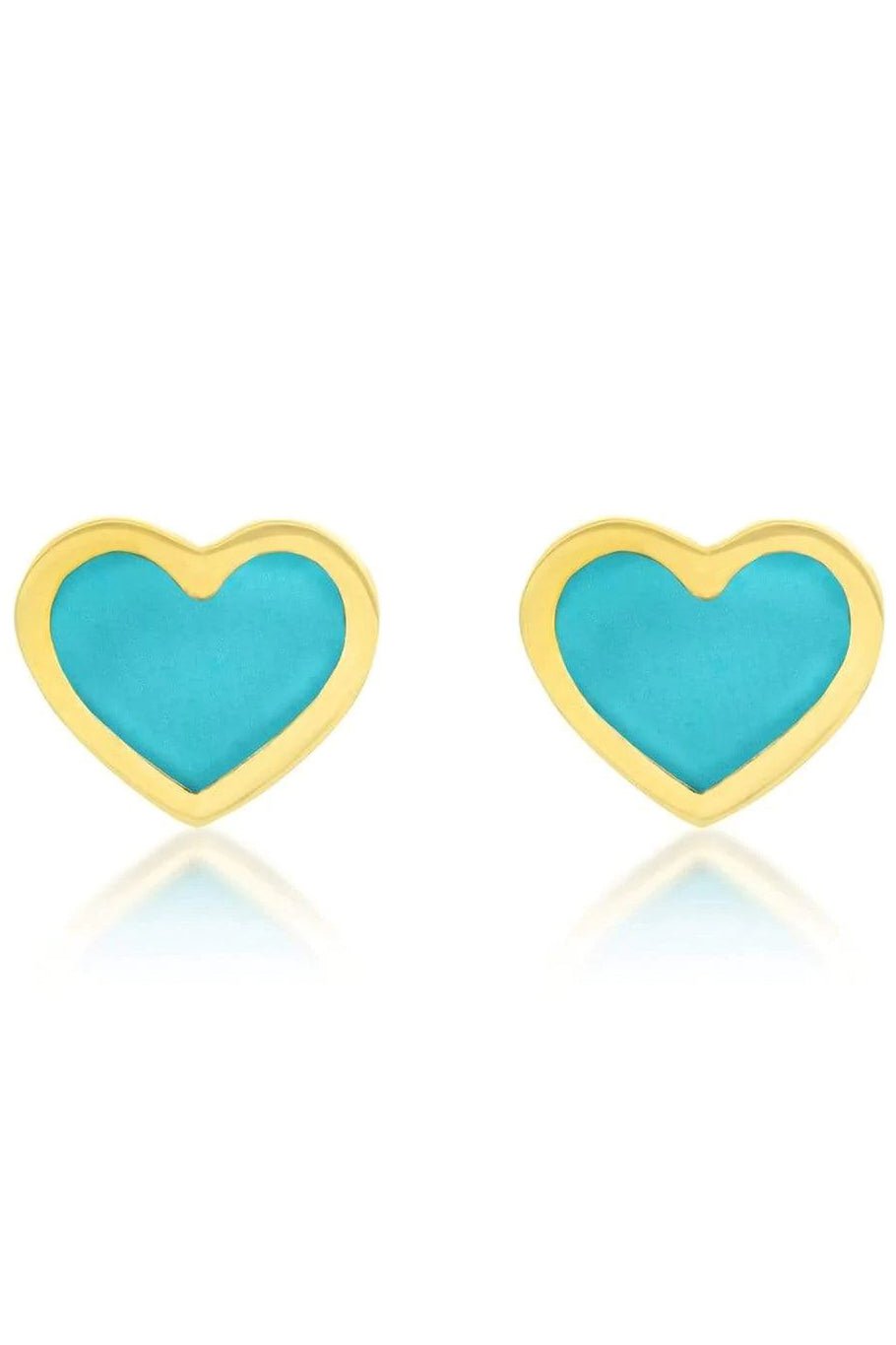 JENNIFER MEYER-XS Turquoise Inlay Heart Studs-YELLOW GOLD