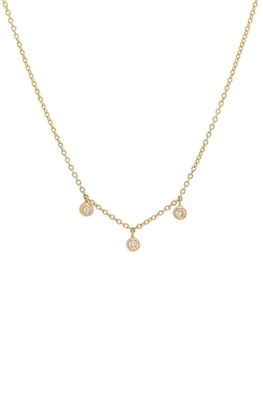 JENNIFER MEYER-3 Mini Diamond Bezel Dangle Necklace-YELLOW GOLD