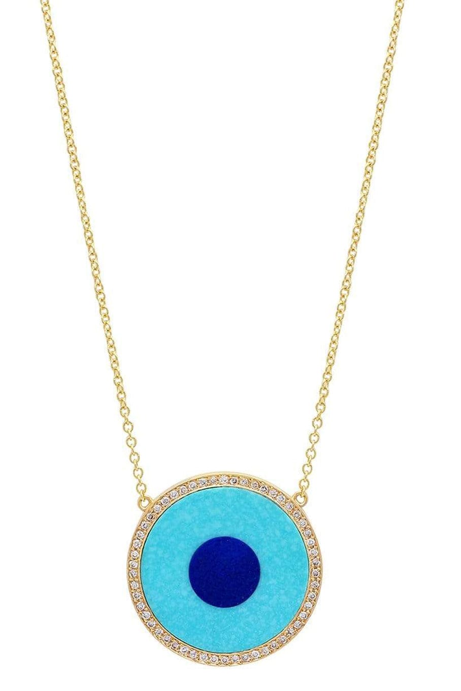 JENNIFER MEYER-Turquiose and Lapis Inlay Evil Eye Necklace-YELLOW GOLD