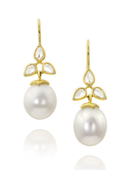 LEIGH MAXWELL-Bahari Diamond Pearl Drop Earrings-YELLOW GOLD