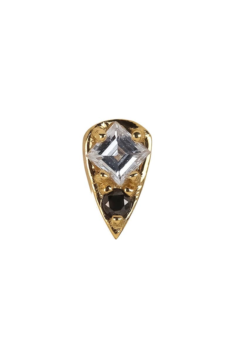 STEPHANIE ANDERS XO-'Four' White & Black Diamond Stud-YELLOW GOLD