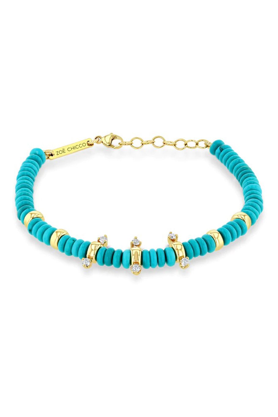 ZOE CHICCO-Turquoise Rondelle Bead Diamond Bracelet-YELLOW GOLD